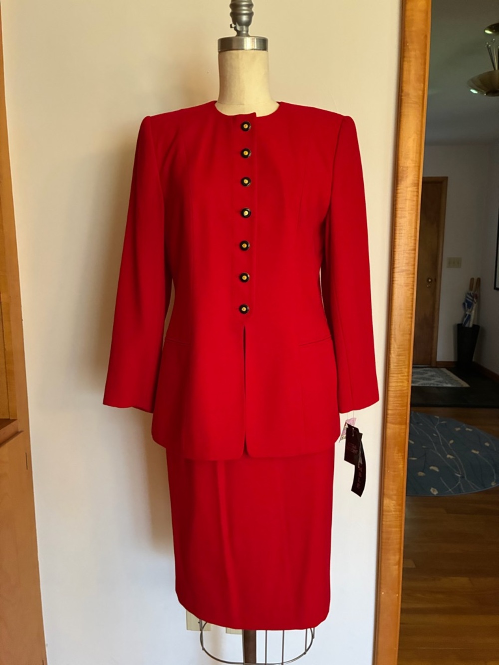 Kasper ASL Red 3 Piece Ensemble “Mad Men” Inspired Rayon Power Suit 60s Vibe